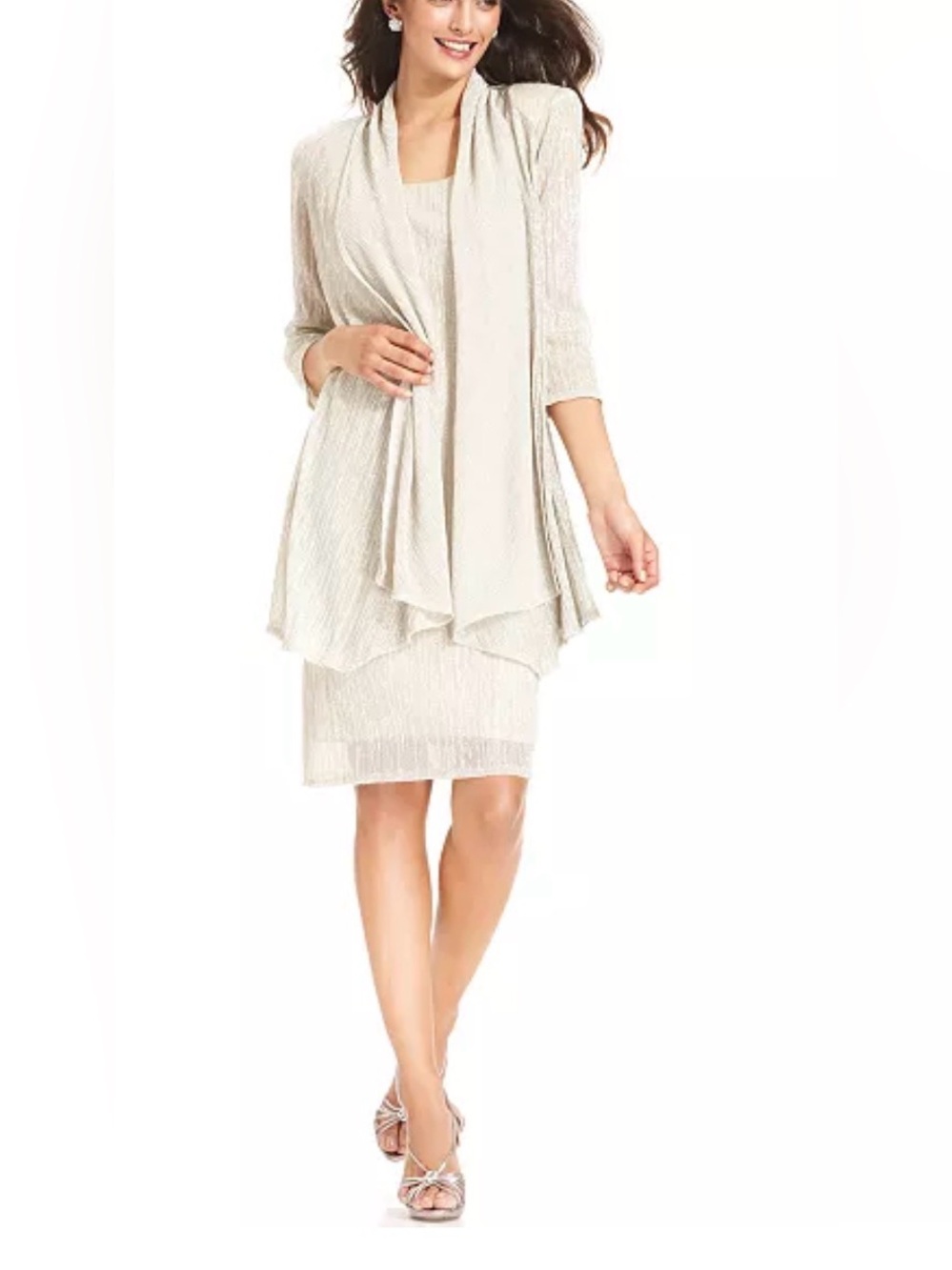 R&M Richards Champaign Midi Dress with Draped Overlay Jacket